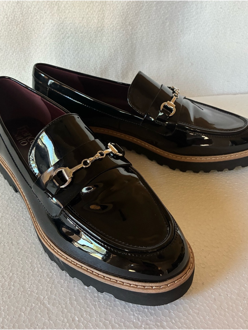 Franco Sarto Black Patent Leather Bit Loafers